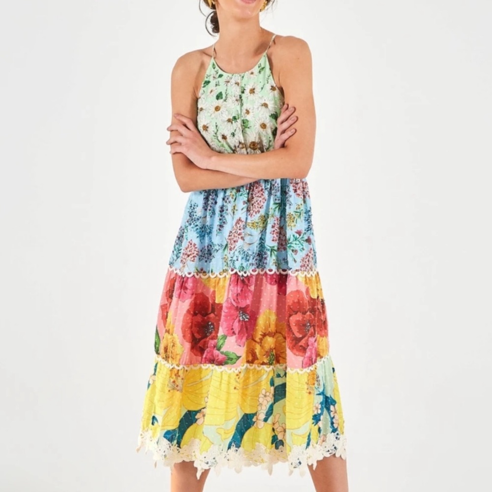 Farm Rio Mixed Floral Midi Dress - Picture 2 of 8